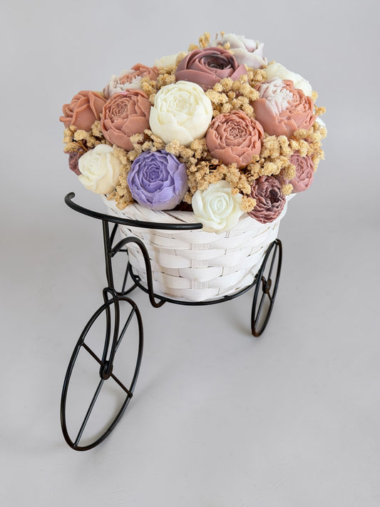 Decorative Wax Flowers Basket Bike Arrangement